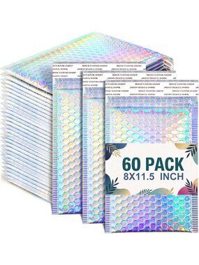 60 Pcs Holographic Bubble Mailers 8x11.5 Inch, Perfect for Shipping & Packaging